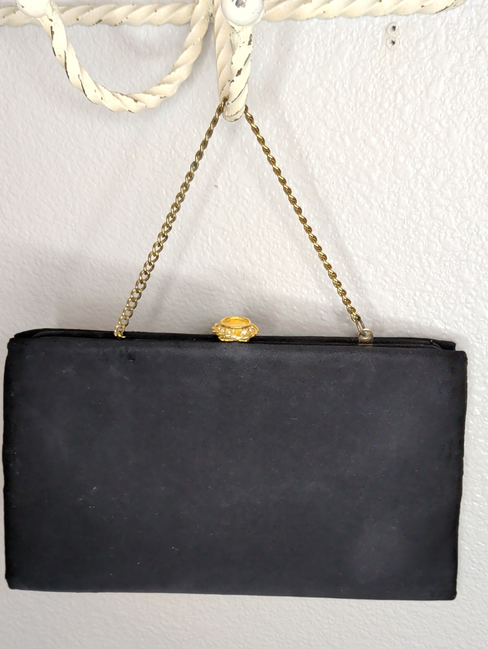 Vintage 60s Evening Bag Black Satin Cocktail Purse After Five By L and M USA MCM